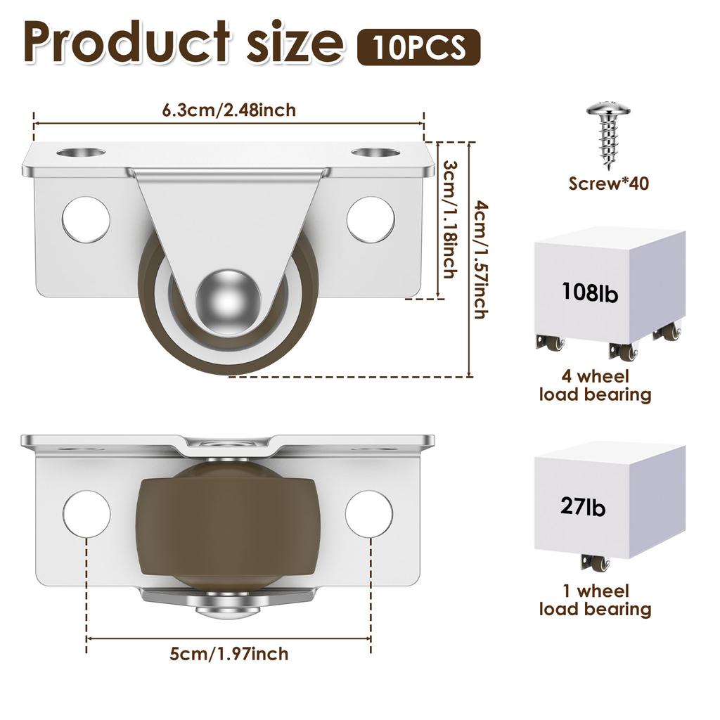 Mini Fixed Caster Wheels 1inch 1.25inch Silent Rigid Plate Casters Furniture Casters for Furniture Rolling Cabinet Trundle Bed
