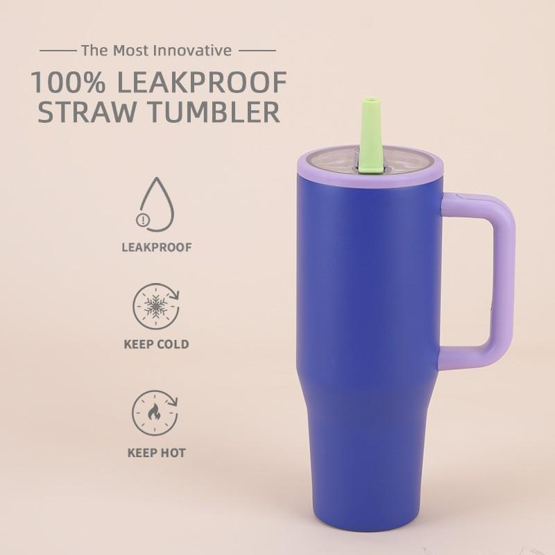 1200ml Double Wall Vacuum Insulated Travel Tumbler With Leakproof Foldable Straw Lid Car Office Outdoor