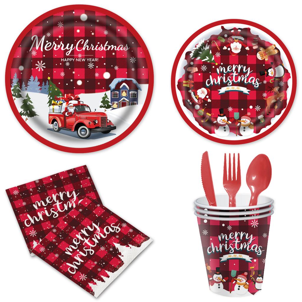 Новый год Рождество Тема Лось Праздничная посуда Одноразовая посуда Бумажные тарелки Бумажные стаканы Бумажные салфетки Флаг Рождественская скатерть
