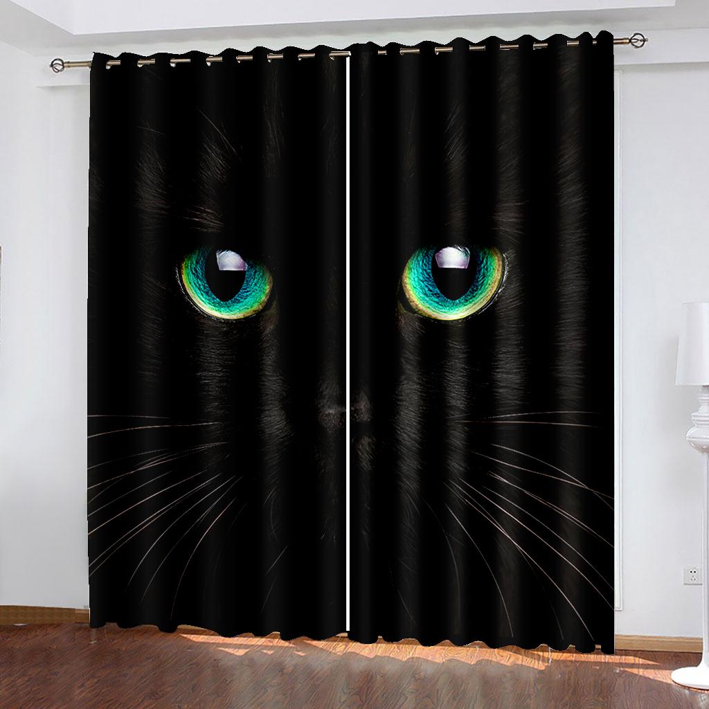 3D Custom Printed Black Cat Eyes Kids Children's Shading Blackout Curtain for Bedroom Living Room Hook Decorative