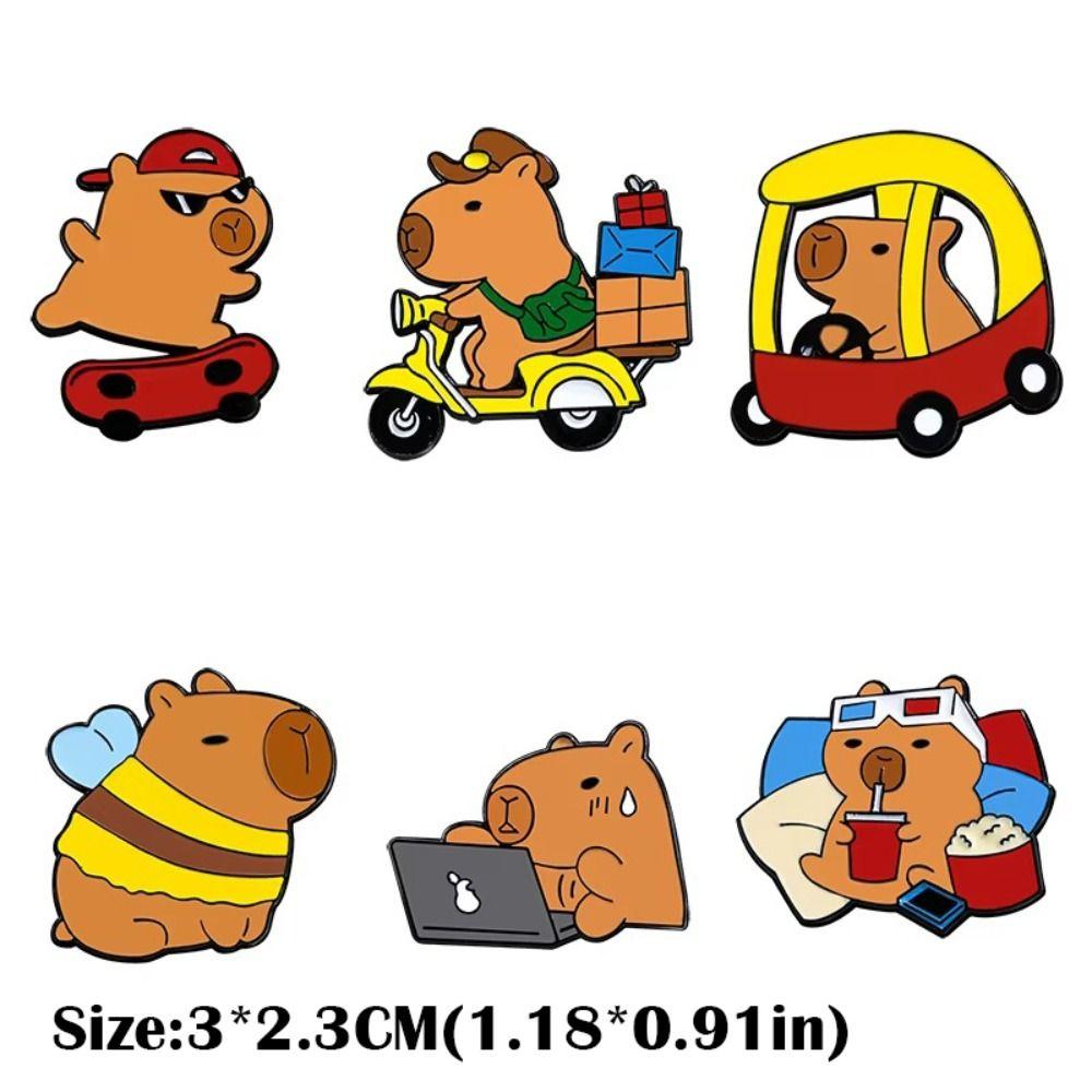 6 PCS Cartoon Capybara Brooches Cute Pendant New Capybara Lapel Pins