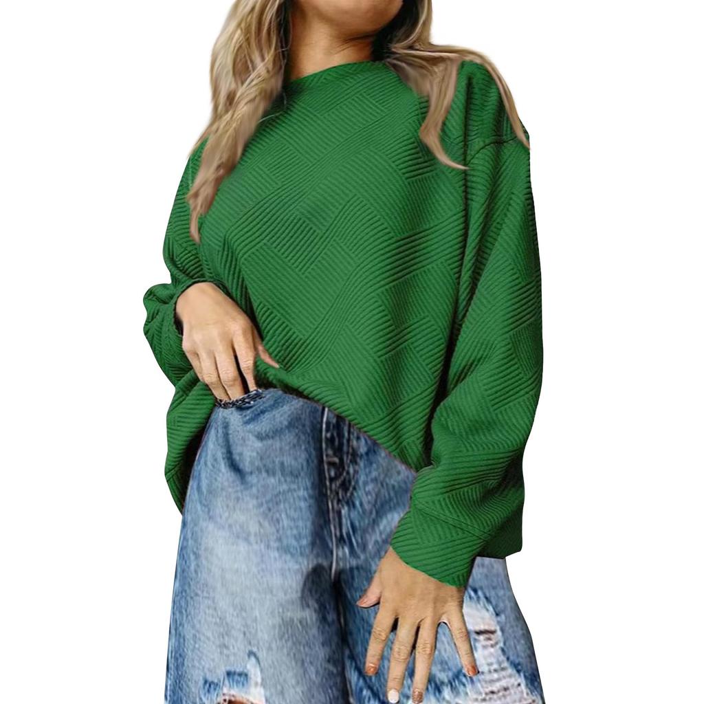 Женская повседневная толстовка с круглым вырезом и длинным рукавом, неровной фактурой, свободная талия, однотонный пуловер