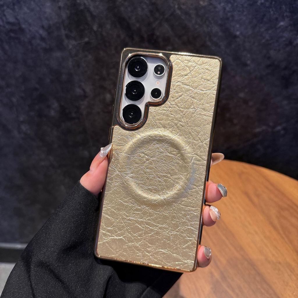 Samsung S25edge Mobile Phone Case S25u Protective Case Electroplating Exploded Leather Pattern Magnetic S24fe New Model
