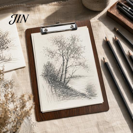Metal Spring Clip Board Wooden Clipboard with Clip, A4 Letter Size Drawing Sturdy Board, Wood Grain Thicken Hardboard for Office, School Durable