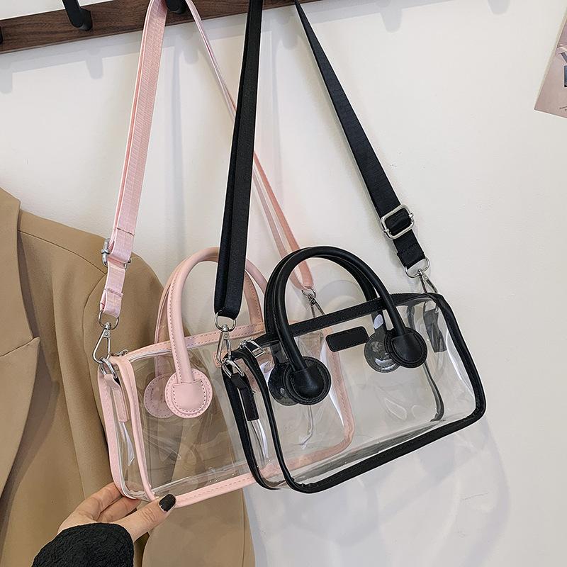 Clear Waterproof Handbag Transparent PVC Jelly Bag for Women Shoulder Messenger Purse for Beach Travel Tote and Shopping