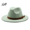 Outdoor Hiking Headwear Wool Felt Fedora Hat Unisex Panama Hat with Faux Leather Band Thickened Wide Brim Vintage Trilby for Women Men Autumn Winter