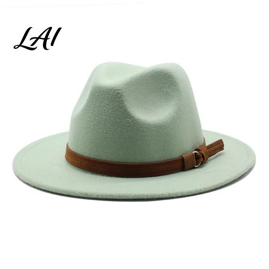 Outdoor Hiking Headwear Wool Felt Fedora Hat Unisex Panama Hat with Faux Leather Band Thickened Wide Brim Vintage Trilby for Women Men Autumn Winter