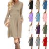 Women's Solid Casual Dresses Spring Autumn Pockets Round Neck Long Sleeve Dresses