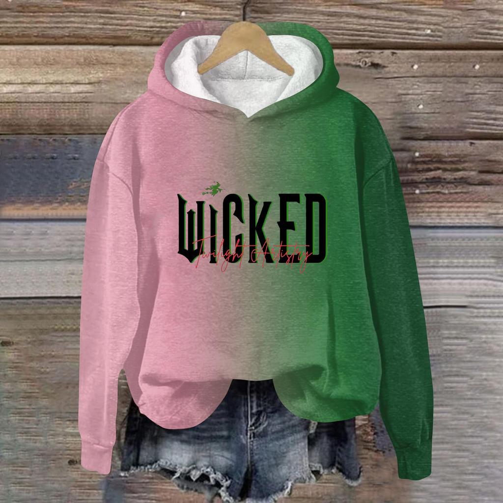 Женский модный повседневный пуловер с длинными рукавами и принтом в виде ведьмы с капюшоном