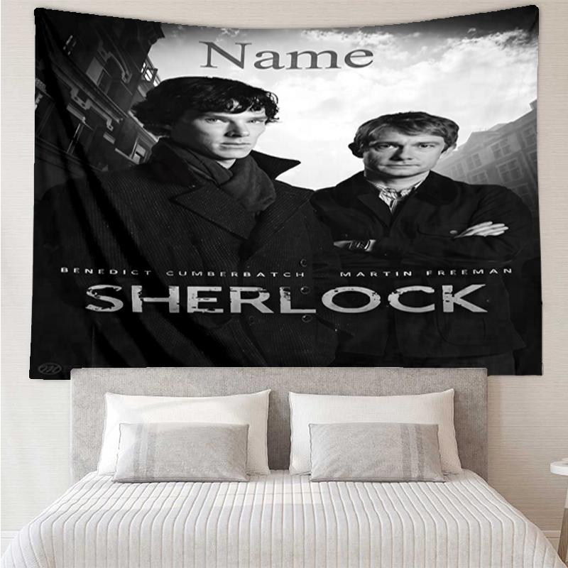 Custom Name Sherlock Holmes Print Tapestry, Backdrop, Easy Setup, Ideal for Bedroom, Office & Living Room, with Aesthetic Wall Hanging Decor.