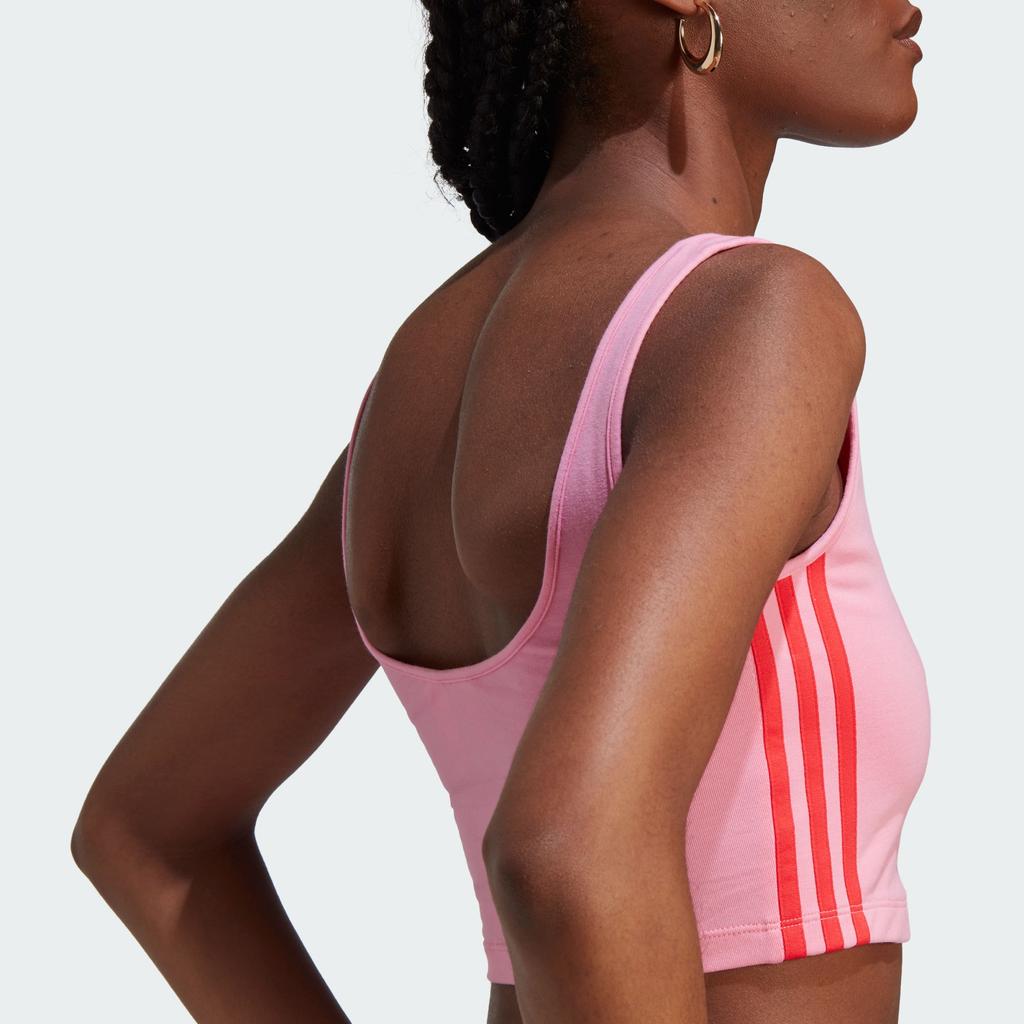 Adidas Originals Trefoil Crop Tank Top With Logo Print And Contrast Stripe Women Tops Pink IT8158