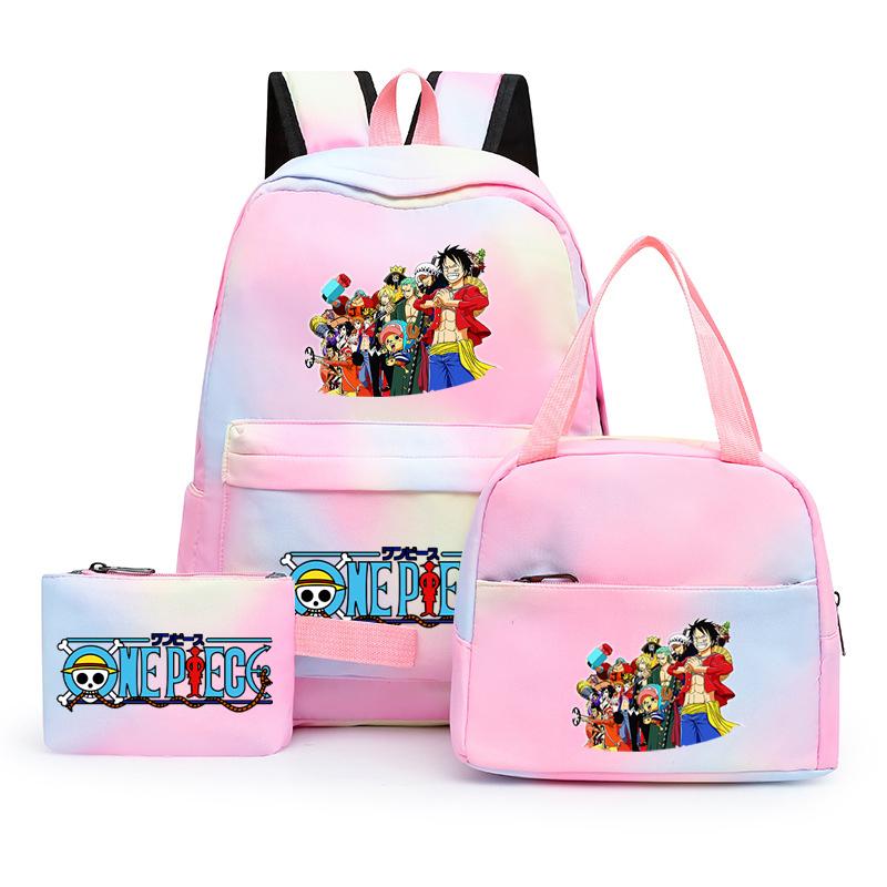 3Pcs/set Anime One Piece Anti-Theft Backpack Casual Daypack with Lunch Bag Pencil Case Back To School Daily Bookbag for Boy Girl Mochila Rucksack