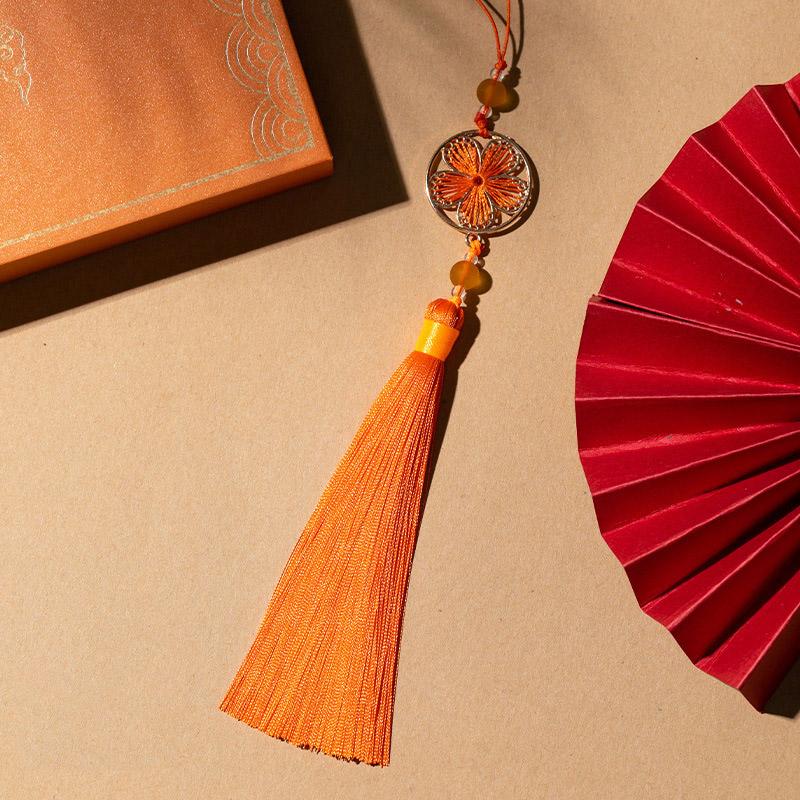 1PC Craft Thousand Leaf Tassel Pendant Polyester Peach Blossom Tassel Beads Charms