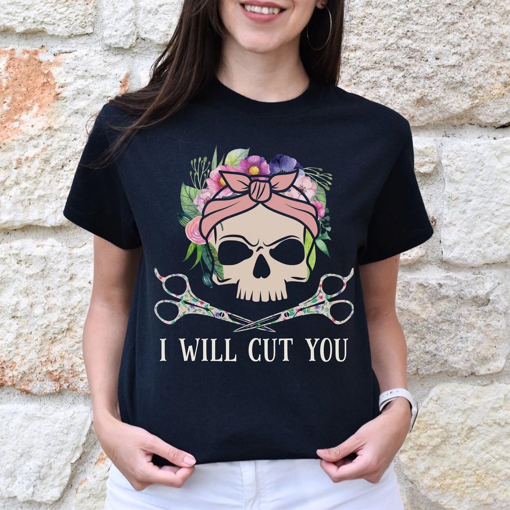 I will cut you Unisex T-shirt hairdresser haircutter tee black dark heather