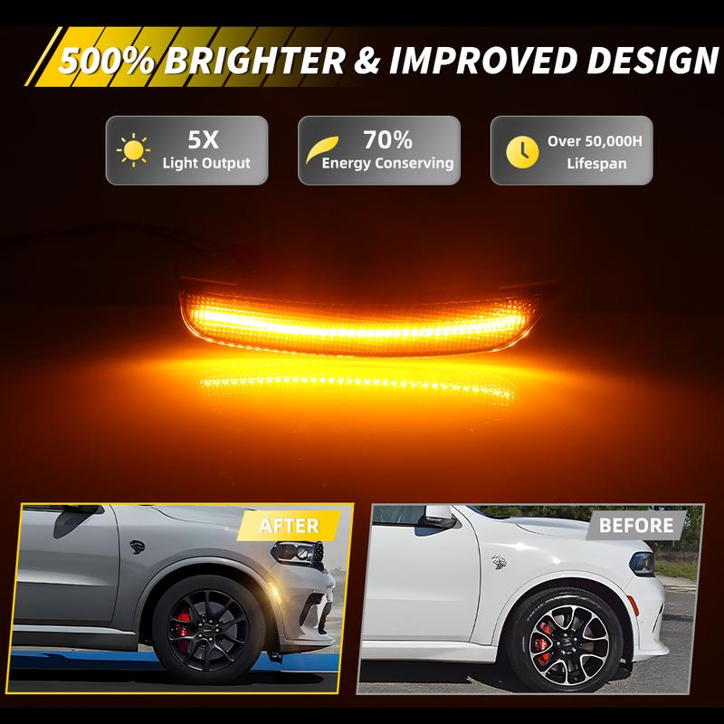 2Pcs Front Bumper Side Marker Light Turn Signal Light Reflector Fender Light With LED For 2024 2025 Dodge Durango