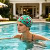 Cloth Swim Cap Swimming Pool for Women, Breathable Colorful Ruffle Large Head Cap, Elastic Ear Protection Short Long Hair Bathing Hat