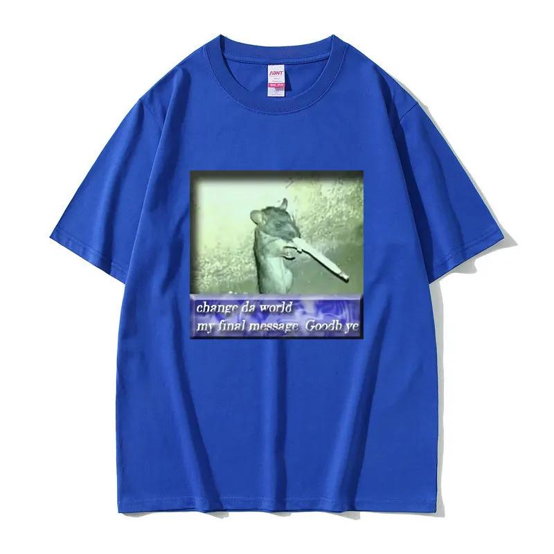 Streetwear Change Da World Крыса Мем Принт Хлопковая Футболка 2026 Лето Спортивная Повседневная Дышащая Унисекс Большой Размер Топы Y2k