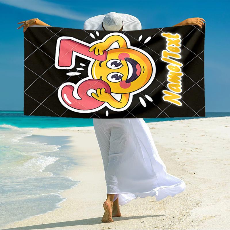 1PC Custom Name Happy Number Celebration Beach Towel Highly Absorbent And Sand-Resistant Towel for Swimming, Pool, Yoga, And Travel Lightweight