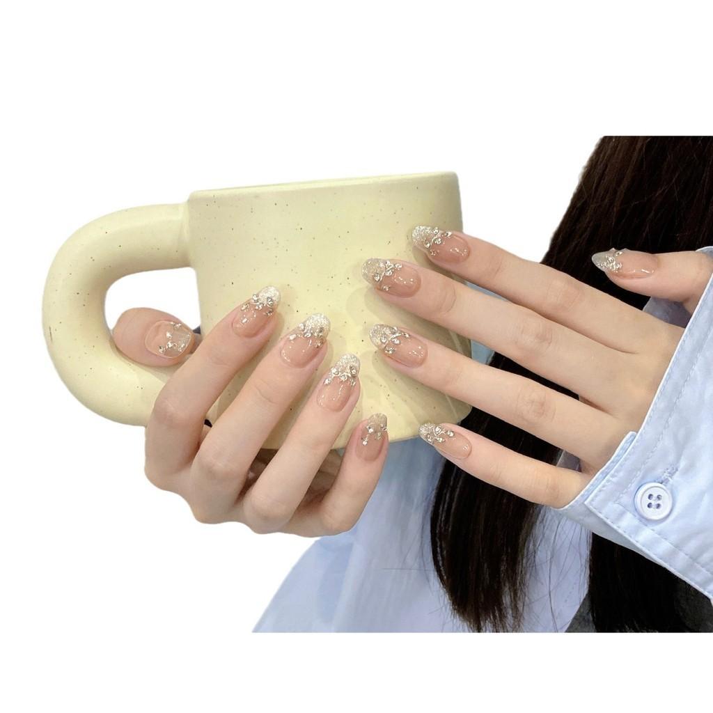 Искусственные ногти ручной работы Luoshen Songfu Кошачий глаз 3D Сломанные бриллианты, разбросанные по галактике Средние круглые ногти для фототерапии Накладные ногти