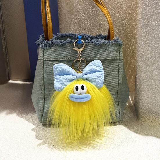 Yousheng Keychain Cartoon Plush Doll Wearing Big Bowknot Decor Big Mouth Design Charm Key Chain Keys Backpacks Cars Accessories