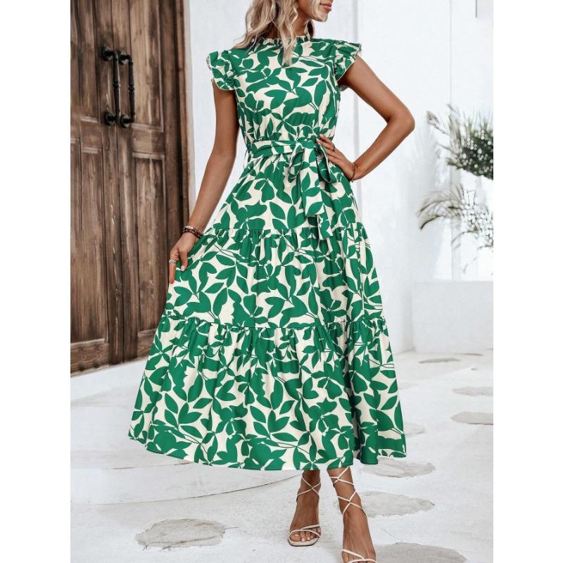 Женские модные летние весенние повседневные платья без рукавов с цветочным узором и воротником-стойкой с высокой талией