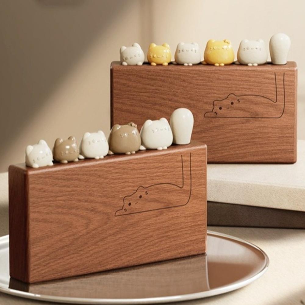 Draining Function Stainless Steel Fork Cartoon Fruit Skewers Cute Fruit Forks Storage Box Kitchen