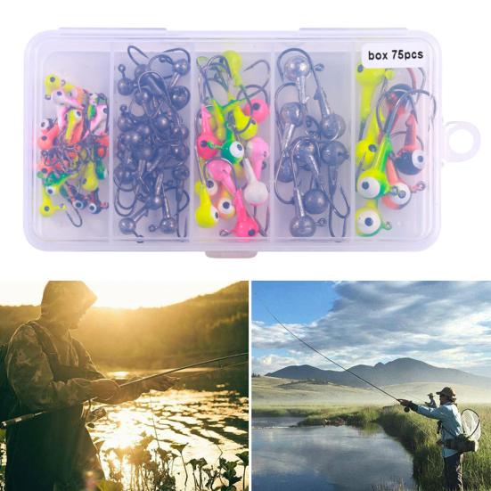 60/75Pcs Fishing Lure Hooks Kit Super Sharp Rustproof Corrosion Resistant Portable Freshwater Metal Hooks Fishing Jig Set