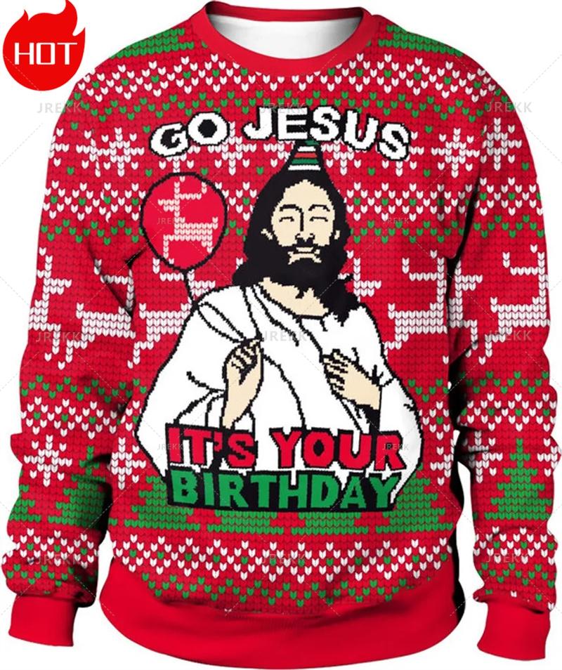 Рождественские свитшоты 3D-печати Мужские уродливые рождественские свитеры Смешная мода Новинки Свитеры Уродливые свитеры Рождественский джемпер Мужская одежда