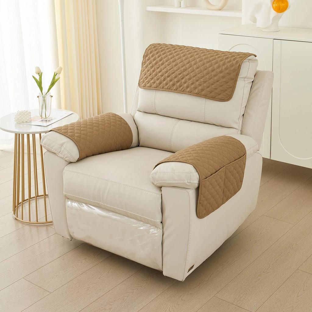 Sofa Armrest Towel Set 3 Pieces With Storage Pocket For Couch Chair Cushion Headrest And Armrest Cover Comfortable Soft Fabric Home Decor