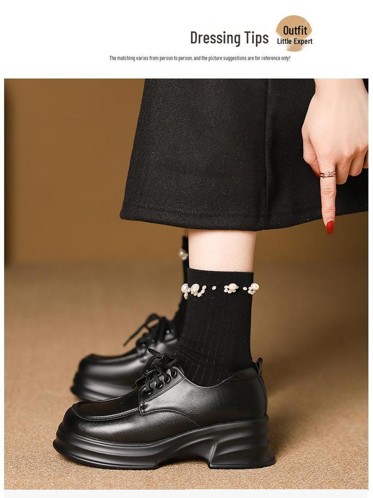 Женские лоферы на платформе из лакированной кожи на толстой подошве в британском стиле, весна 2025, универсальная обувь на шнуровке, увеличивающая рост