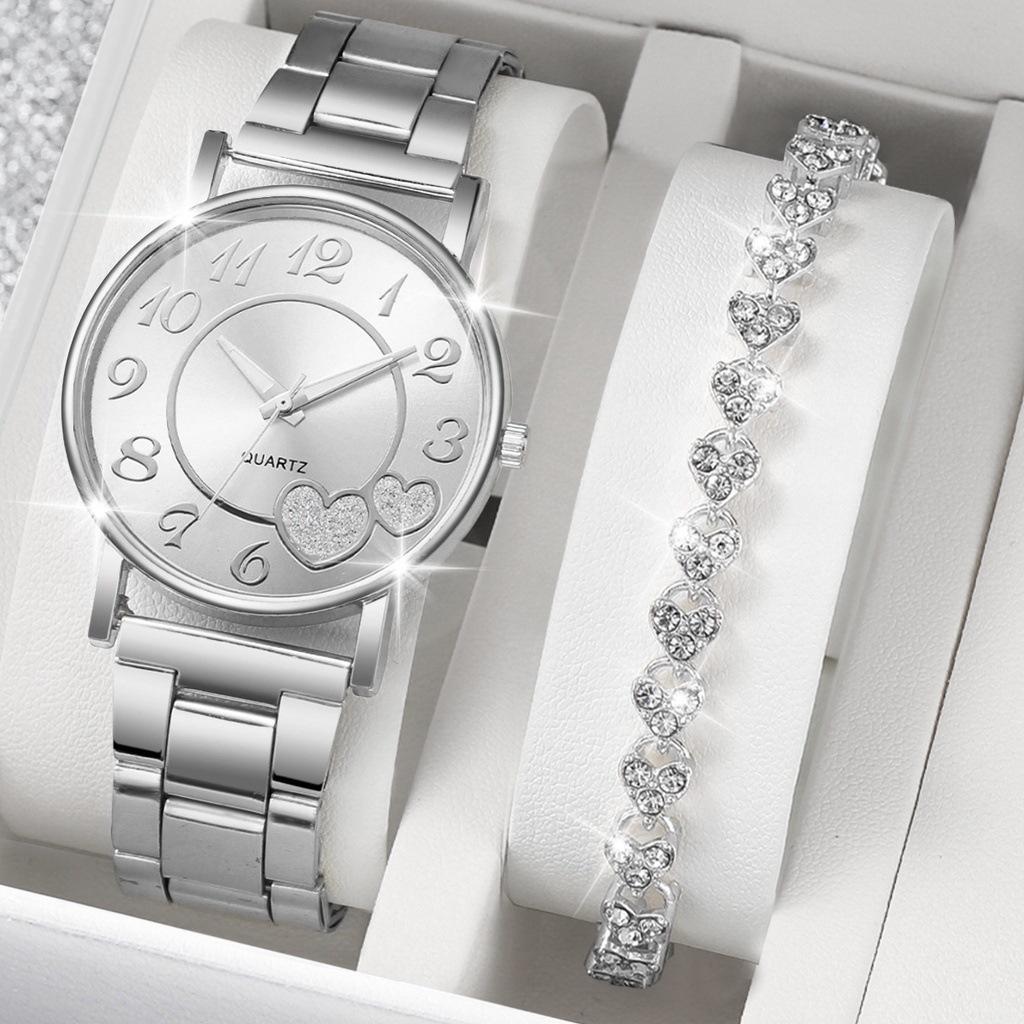 Gift Sets New Ladies Watch Set Fashion Double Love Rhinestone Alloy Jewelry Watch Ladies Girlfriends Watch Set