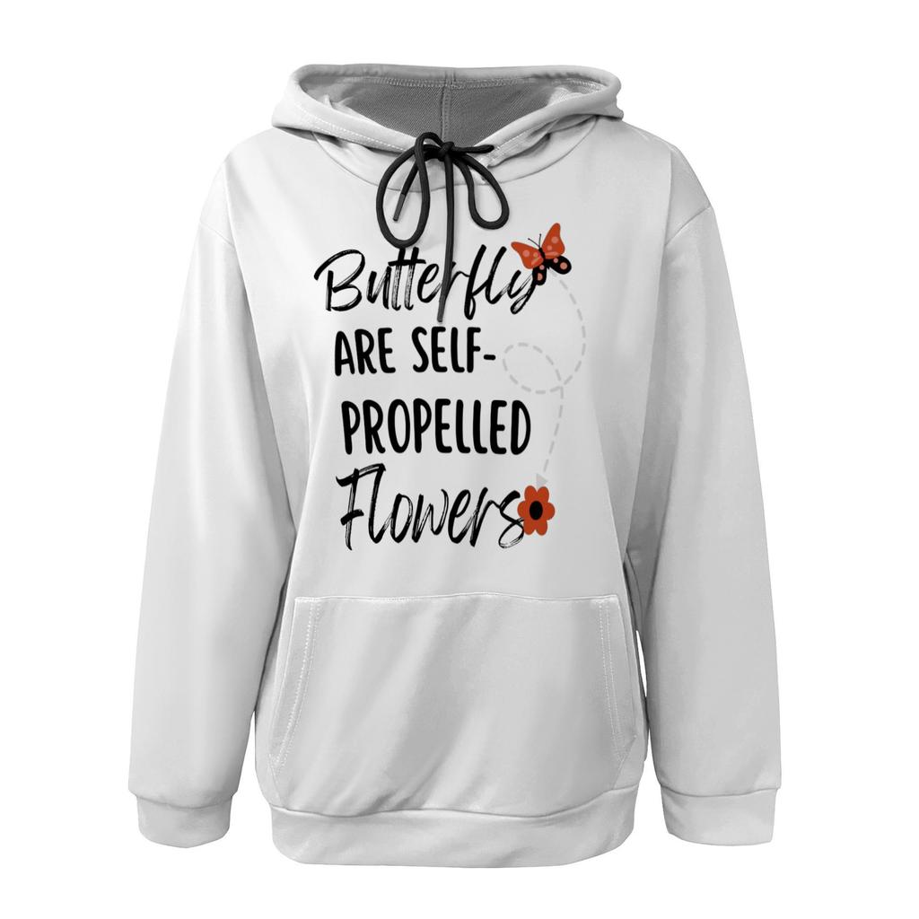 European & American Women's Casual Printed Black Hooded Sweatshirt - A8772