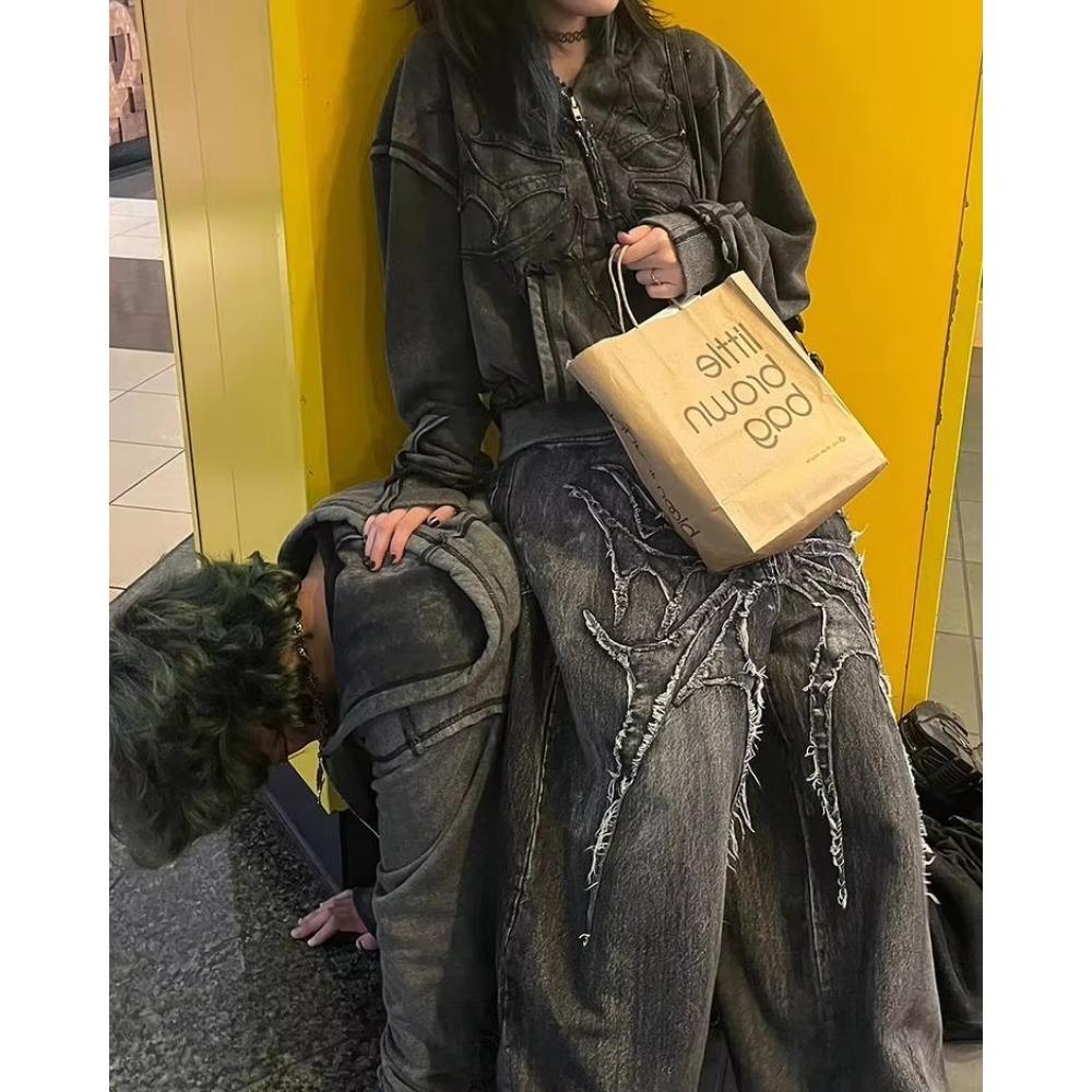 Джинсы Y2K Phantom с вышитой нашивкой в виде паука на улице, хип-хоп, готические, ретро, свободные, мешковатые, унисекс, для уборки