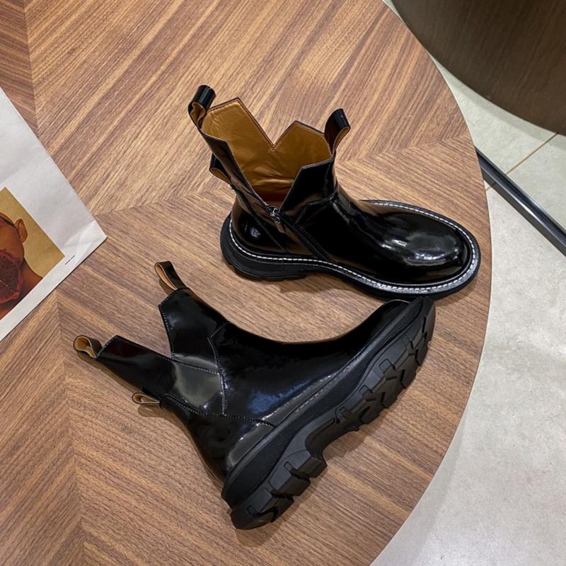 Women Shoes Platform Women Boots  Winter Genuine Leather Zip Ankle Boots Women Autumn Black Zapatos De Mujer Chunky Boots