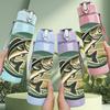1PC Big Mouth Bass Fishing Animal Print 750ml Color Plastic Sports Water Bottle Leakproof Flip Straw Lid Suitable for Sports Office Home Use