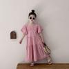 Летнее платье принцессы с пышными рукавами для девочек – Корейский стиль, короткий рукав, большая юбка