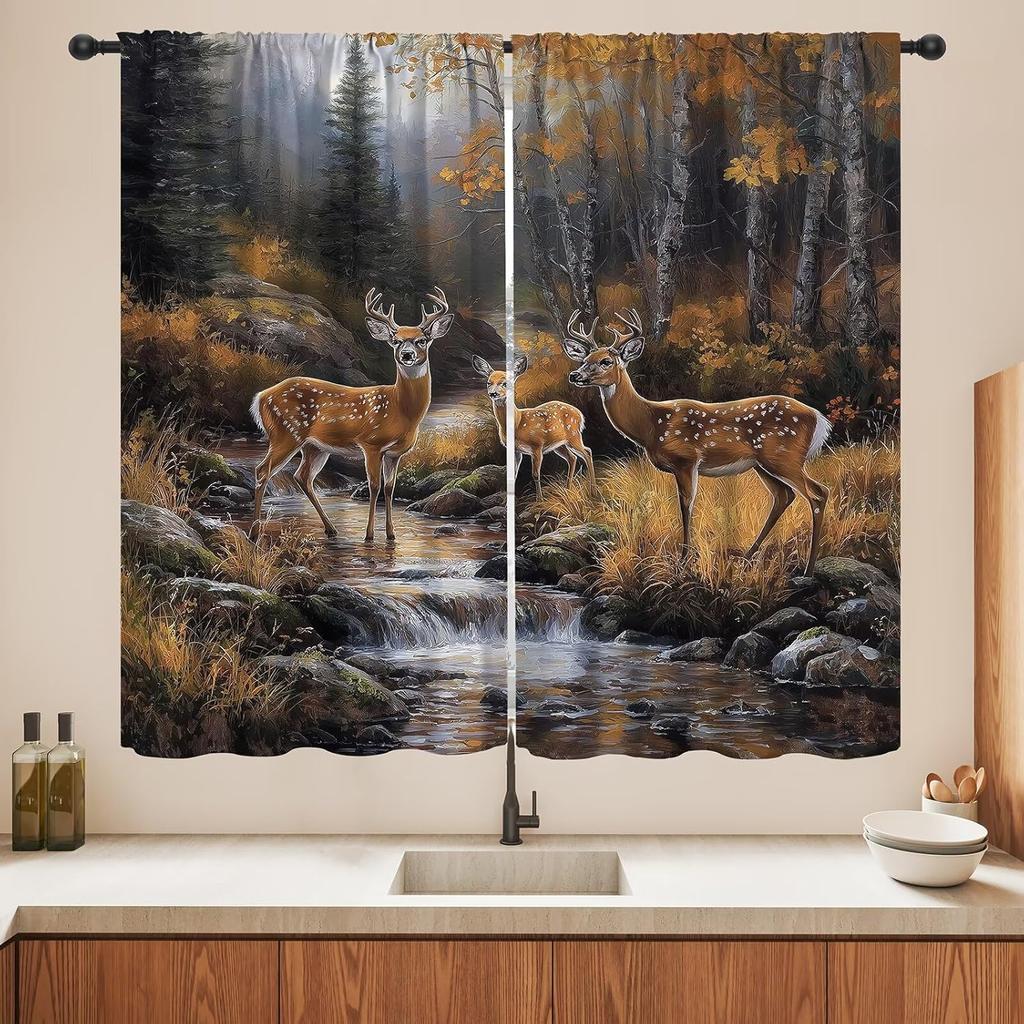 Blackout Wolf Curtains Retro Nature Wildlife Drapes Aurora Forest Wolves Animal Pattern Window Treatments Curtain Living Made Of Polyester Washable