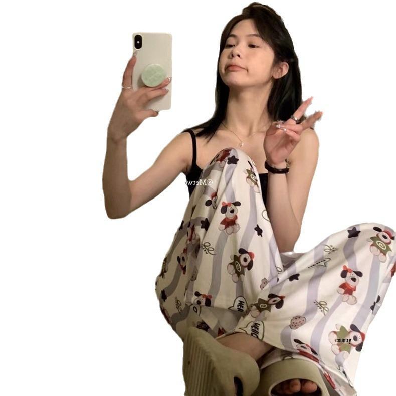 Брюки для прогулок - Женские пижамные брюки с мультяшным медведем, свободного кроя для весны и лета, идеально подходят для дома или улицы.