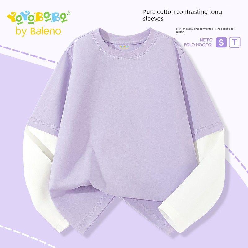 Baleno Kids Ybb Series Girls' Long Sleeve 2025 New Children's Pure Cotton Top for Older Girls, Fake Two-Piece T-Shirt