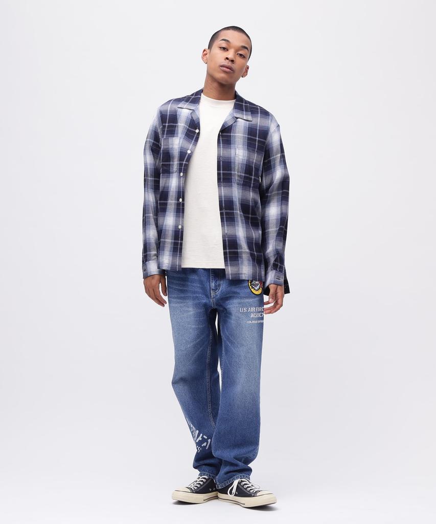 AVIREX OMBRE CHECK SHIRT NYC Long Sleeve Ombre Check New York Size M Shirt, City, Men's, (110), Blue, 783-5120007