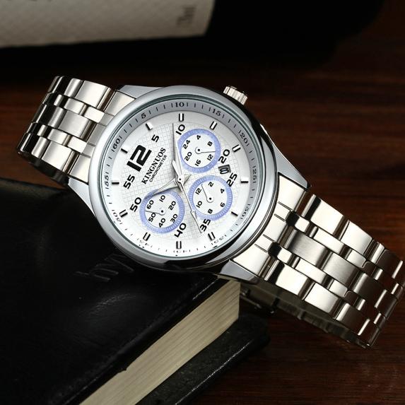 KINGNUOS высококачественные мужские светящиеся часы с тремя глазами и шестью стрелками, водонепроницаемые модели часов с одним календарем, наручные часы