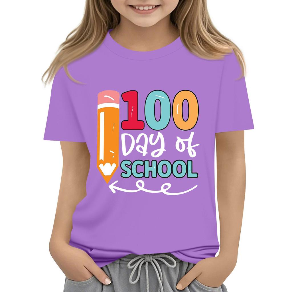 Детская модная повседневная футболка с коротким рукавом и круглым вырезом в честь 100-дневной годовщины школы