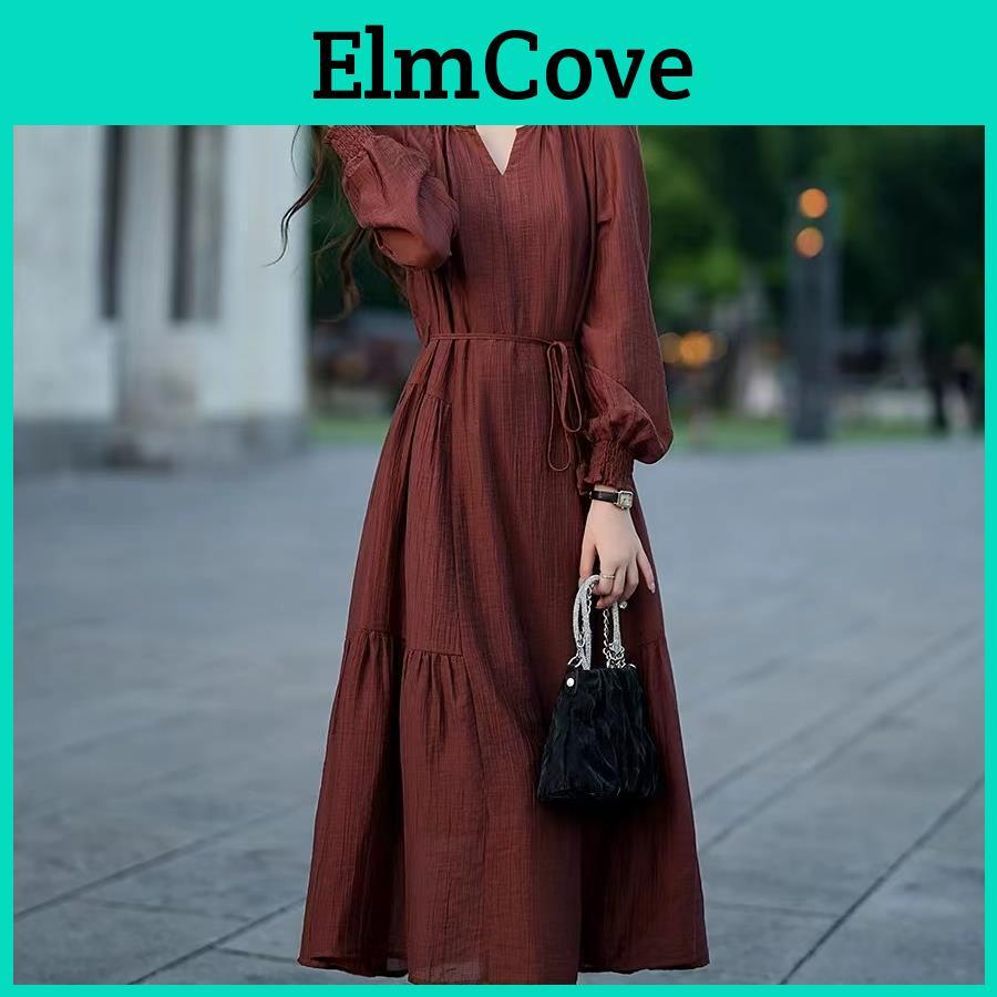 Dignified And Style Autumn New Elegant Luxury Dress With A Waisthugging Design Longsleeved Aline Skirt