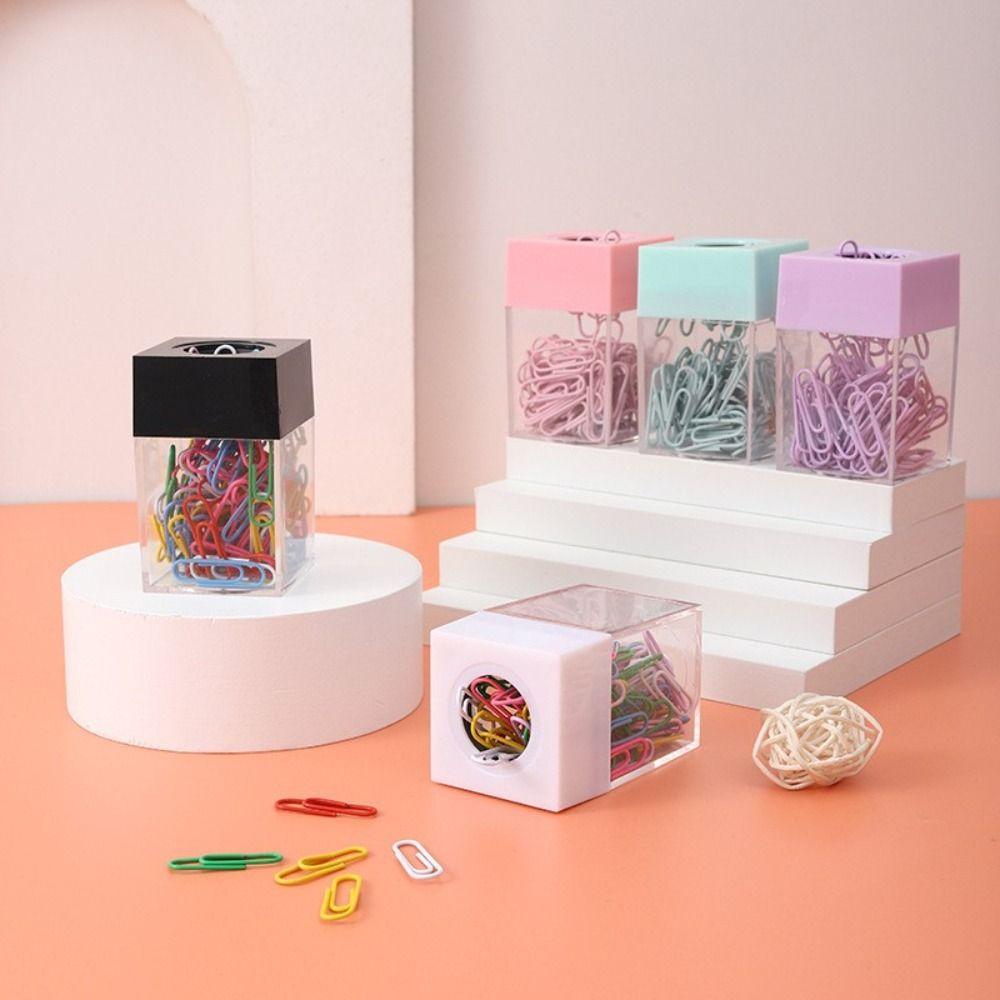Student Stationery Macaron Magnetic Absorption Box Clips Dispenser Paperclip Holder Desk Storage