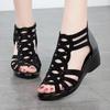 Soft Leather Roman Sandals 2024 New Women's Sandals Fashion Wedge Heels Zip Female Shoes Summer Comfortable Sandalias De Mujer