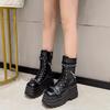 8,5 см новые черные женские сапоги в стиле панк, сапоги на танкетке и платформе, сапоги до середины голени с металлической пряжкой, женские готические ботильоны, размер 42