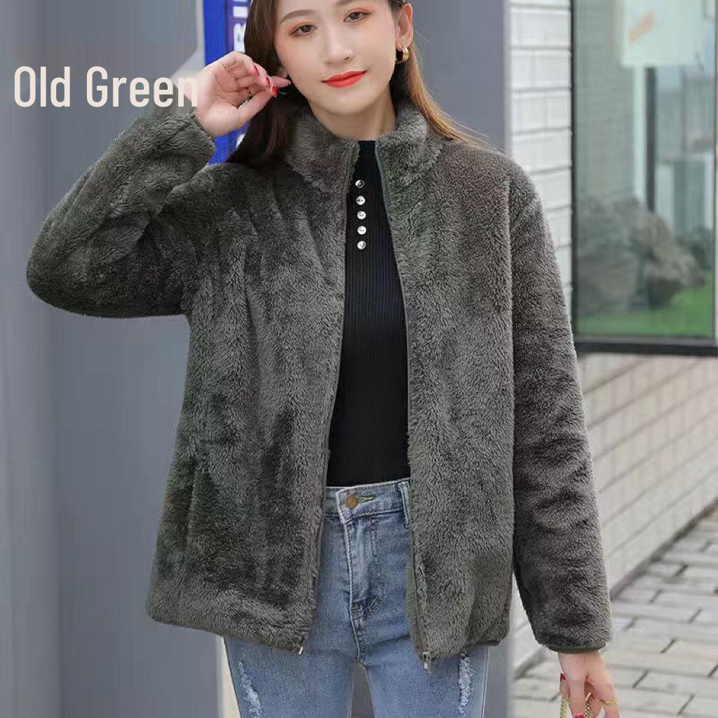 Women's Double-Sided Fleece Jacket - Plus-Size, Thick Velvet, Warm High Collar, Loose Fit, Autumn/Winter Polar Fleece Cardigan.
