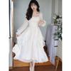 Vintage Fairy Chiffon Long Dress Women White Elegant French Party Midi Dress Puff Sleeve Casual Women's Clothing