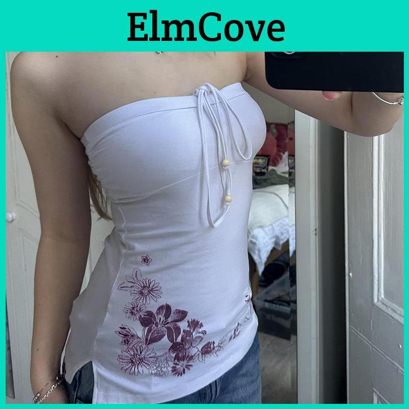 Bow Lace Top Halter Tube Slim Floral Top