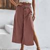 Летние женские атласные шифоновые широкие капри с высокой талией в стиле Харадзюку, мешковатые прямые брюки, женские брюки